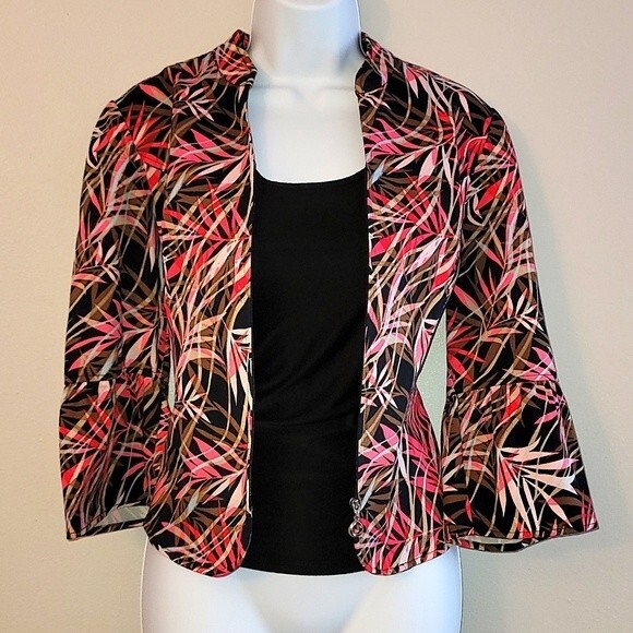 Christopher & Banks Palm Print Zip Front Blazer Jacket Size Small - Picture 1 of 6